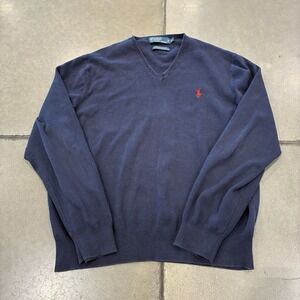 Polo Ralph Lauren Sweater Mens XL Navy Blue V-Neck Pima Cotton Thin Preppy Golf